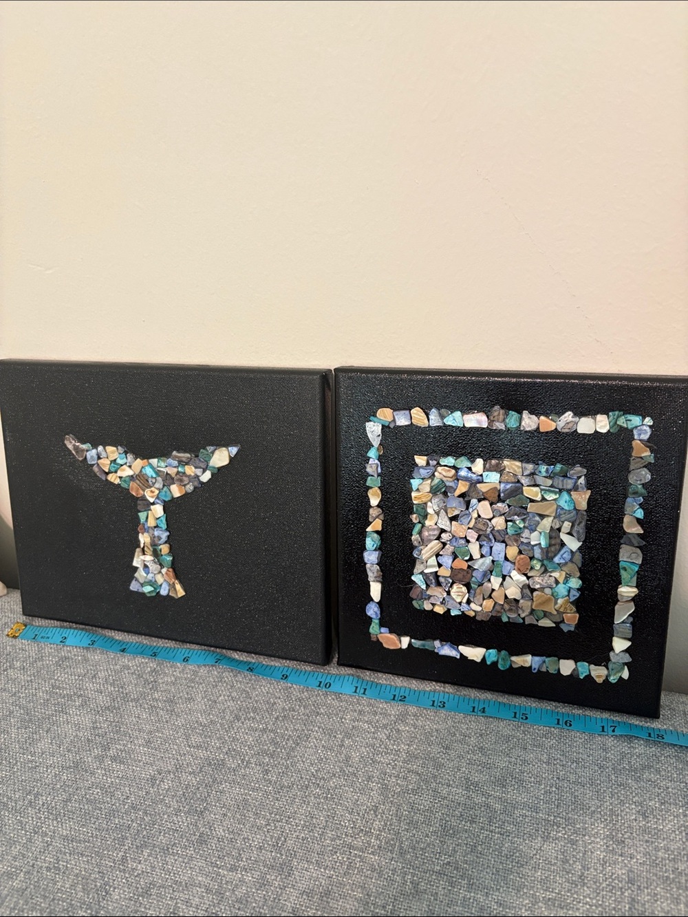 Handmade Black Canvas Rocks Wall Art - Turquoise & Multicolor Mosaic Set